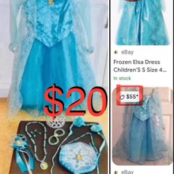 $20 Disney Parks like New Authentic Elsa Frozen Costume with Jewelry and accessories size 6 all incl