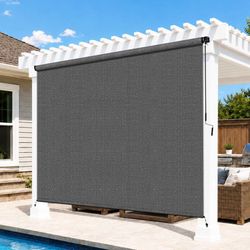 8'W x 8'H Gray Patio Shades Roll up Outdoor Roller Shade Crank Wand Blind Cordless, 90% UV Blocking & Privacy Protection for Porch|Gazebo|Pergola|Back