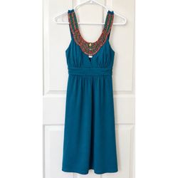 Teal Beaded Sleeveless Dress – Size Small
