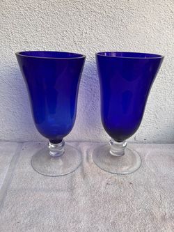 vintage cobalt blue art glass trumpet vase  15” high - wedding, event decor