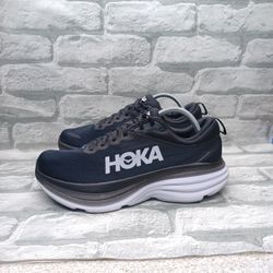 Mens 9.5 Hoka One One Bondi 8 Black Mesh Athletic Sneakers Comfort Breathable