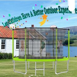 8ft Trampoline for Kids and Adults, Outdoor Trampoline with Enclosure,BasketballHoop and Ladder,Upright-Poled Backyard Trampoline, New in Box