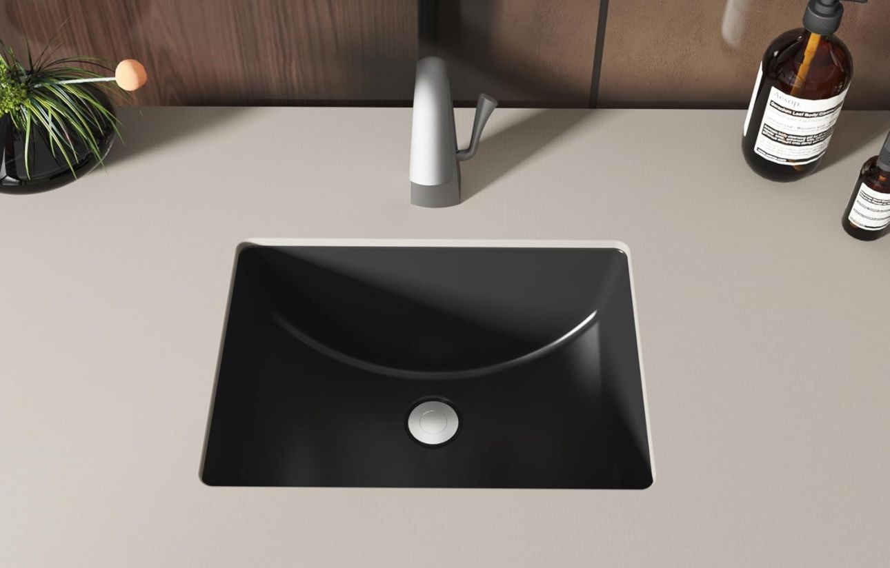 18 Inch Undermount Rectangle Bathroom Sink, Porcelain Ceramic Vanity Undermount Sink, Matte Black