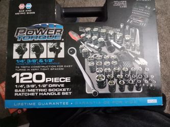 120 piece POWER TORQUE 1/4, 3/8, 1/2 DRIVE SOCKET SET