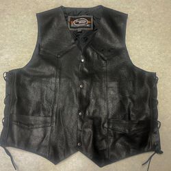 Custom BILT Motorcycle Leather Vest Black Laced Sides Size 3XL Pockets Snap Buttons