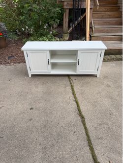 Wooden White Liw Storafe Cabinet or End Table or TV table, 3 Shelves, 58 long, 16 deep, 24 hi, $45
