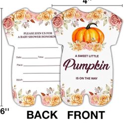 Fall Pumpkin Baby Shower Invitations With Envelopes (20 Count), Autumn Theme Little Pumpkin Is on the Way Baby Shower Party Fill in Invites Cards, Dou