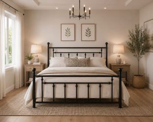 Full bed Size Metal Platform Bed Frame, Vintage Headboard, Black 50'' Tall Victorian Headboard/Footboard/Mattress Foundation/Under Bed Storage/No Box 