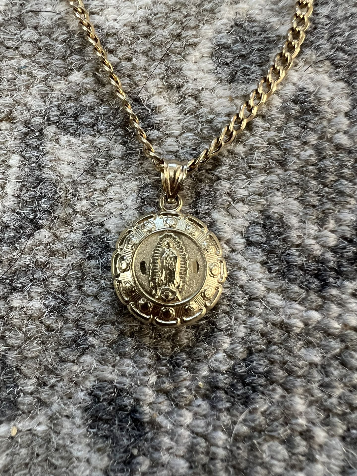 10 Karat Cuban Gold Chain with Mary Pendant 