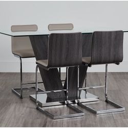 Glass High Table & 4 Upholstered Barstools