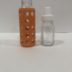 2 Glass Baby Bottles  BabyFactory (9oz) & Evenflo (4oz)