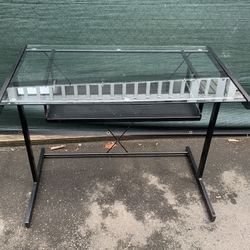 Desk metal-framed desk with glass-top & sliding-keyboard tray 30 H 40 W 24 D removable glass top  light weight desk