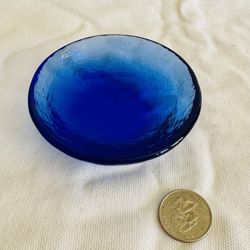 Vintage recycled glass dish catchall cobalt blue