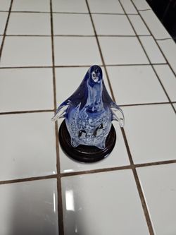 Art Glass Cobalt Blue Penguin Figurine