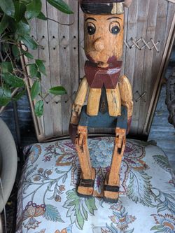 Pinocchio Vintage hand Carved Wooden Pinocchio Figurine Doll ~ Made in West Germany