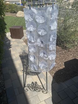 Flower appliqué organza Chiavary chair covers. Silver. Set of 10