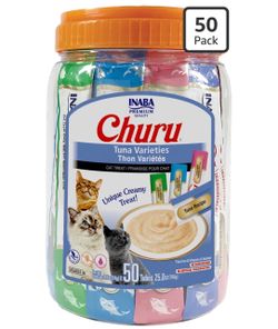 Churu Cat Treats, Lickable, Squeezable Creamy Purée Cat Treat with Green Tea Extract & Taurine, 0.5 Ounces Each Tube, 50 Tubes, Tuna Variet