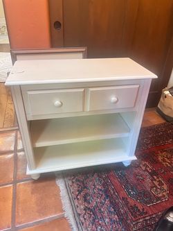 White Wood Nightstand with Two Drawers