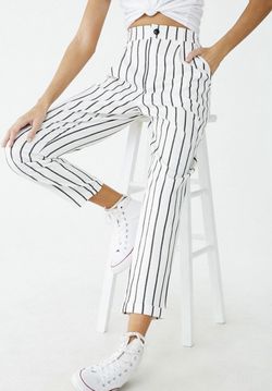 Forever 21 Striped Cuffed-Hem Ankle Pants 