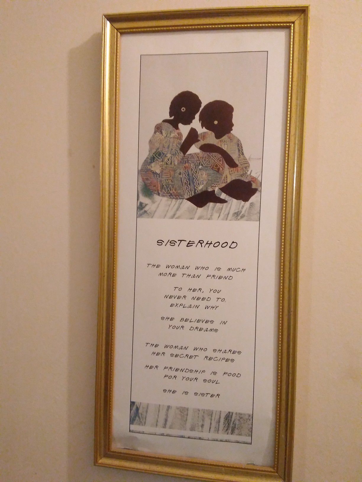 Sisterhood wall art: goldtone wood frame art - $2