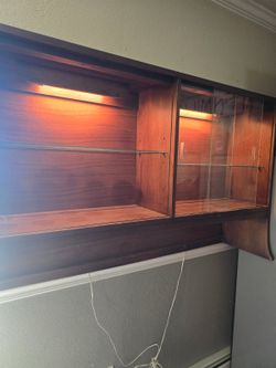 shelf with glass doors and lights