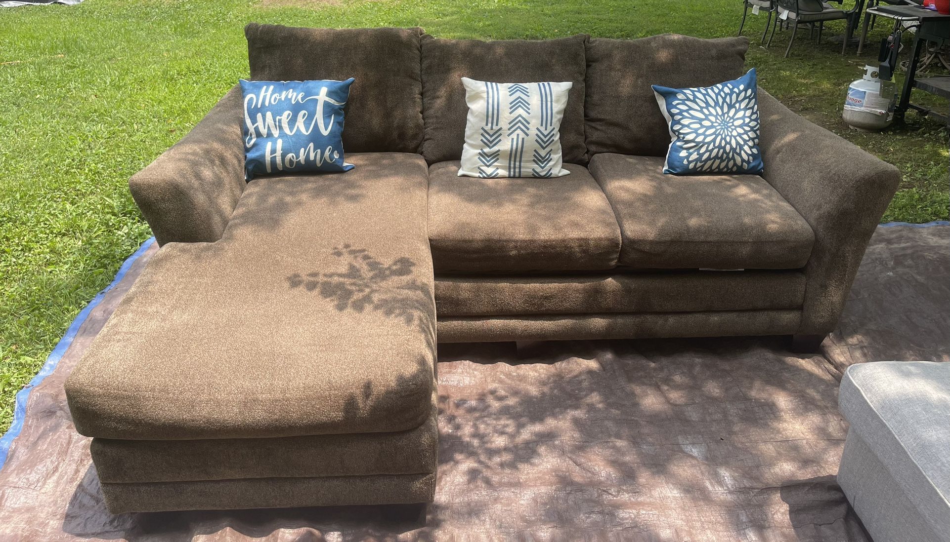 Dark brown smaller sectional couch