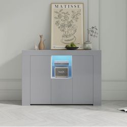 SSLine High Gloss LED Sideboard Kitchen Storage Cabinet,16 Colors Kitchen Buffet Cabinet Storage Server Table with 2 Doors and Drawer Storage Cabinet 