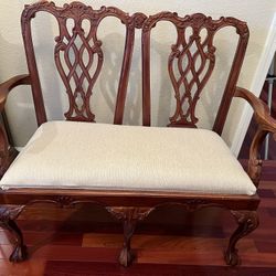 Carved Mahogany Chippendale-Style Loveseat / Bench