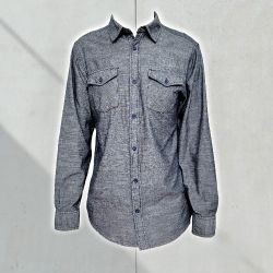 Burnside TunerCult Mens Blueish-Gray Chambray Long-sleeved Button-Up Dress Shirt