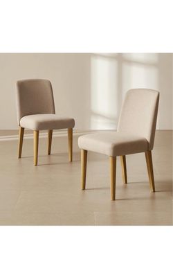 🪑 Set of 2 Modern Upholstered Dining Chairs – Beige & Natural Wood