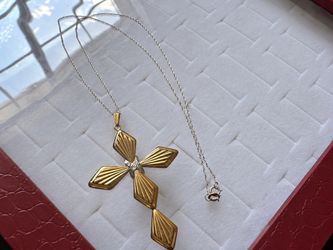 14k yellow gold hollow cross w/ 10k white gold chain