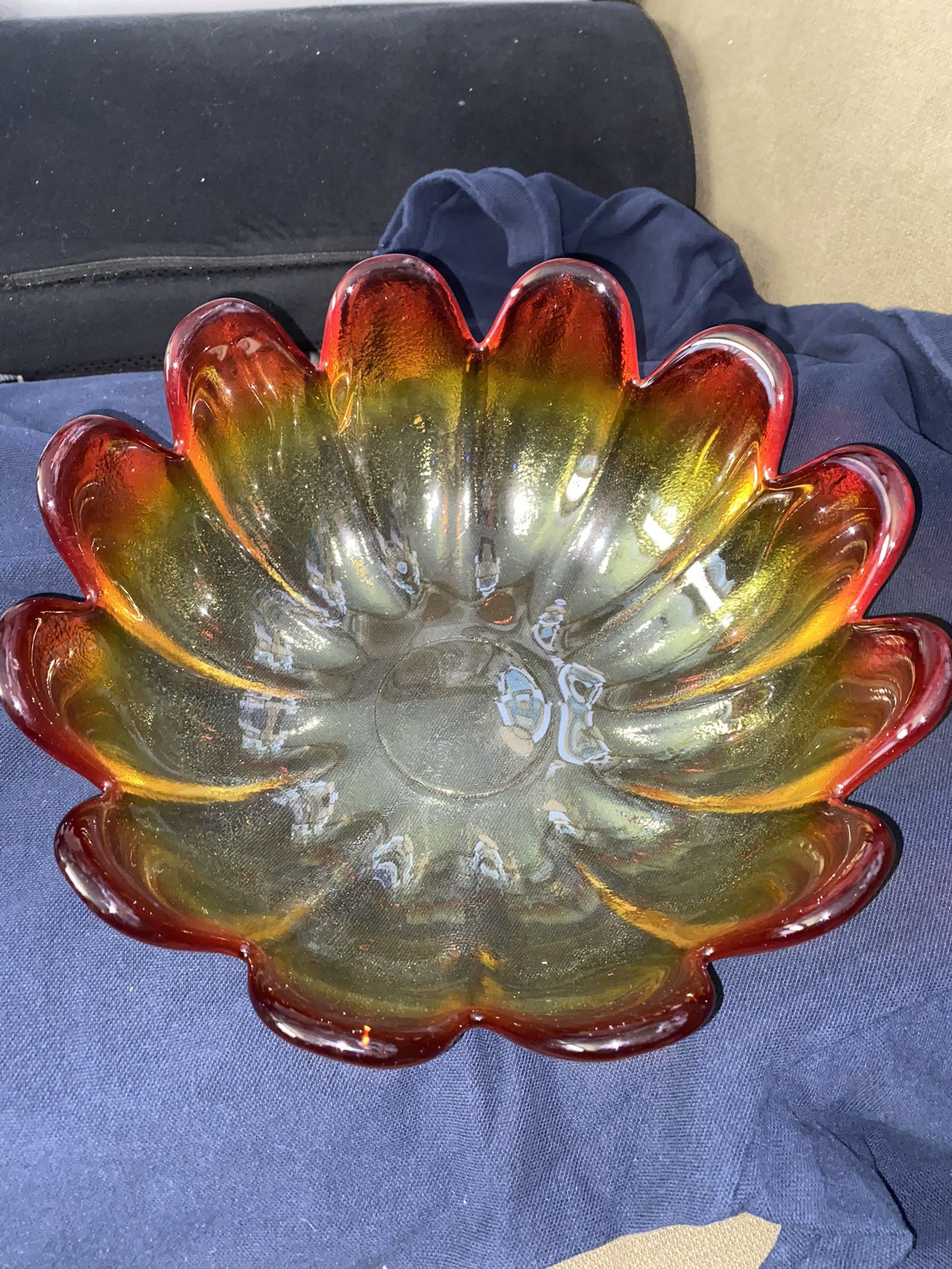 Mid-Century Tangerine Amberina Lotus Bowl