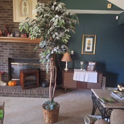 7 FOOT ARTIFICIAL TREE WITH WICKER BASKET BOTTOM