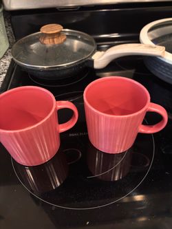 IKEA Set of 2 Pink Ribbed Ceramic Mugs