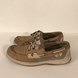 Sperry Top-Sider Womens Tan Rosefish Boat Shoes With Barrel Knot Laces Size 7.5M