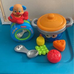 Baby Toys. Fisher Price Rolling Mirror Noise Toy And Talking Pot Of Food