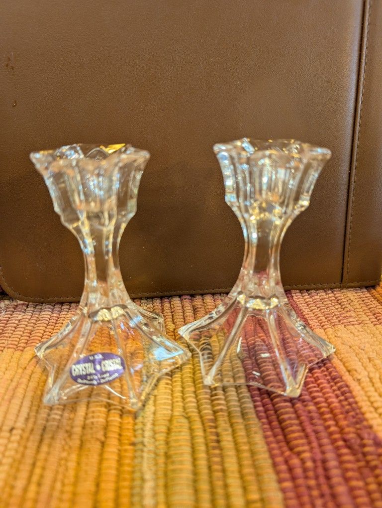 Pair Of Crystal Candle Holders