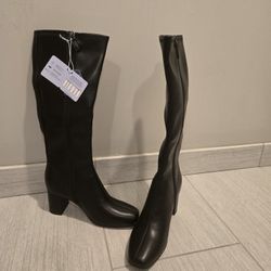 Brand New Aerosoles Micah Stretch Faux Nappa Knee-High Boot, Black, Size 7M