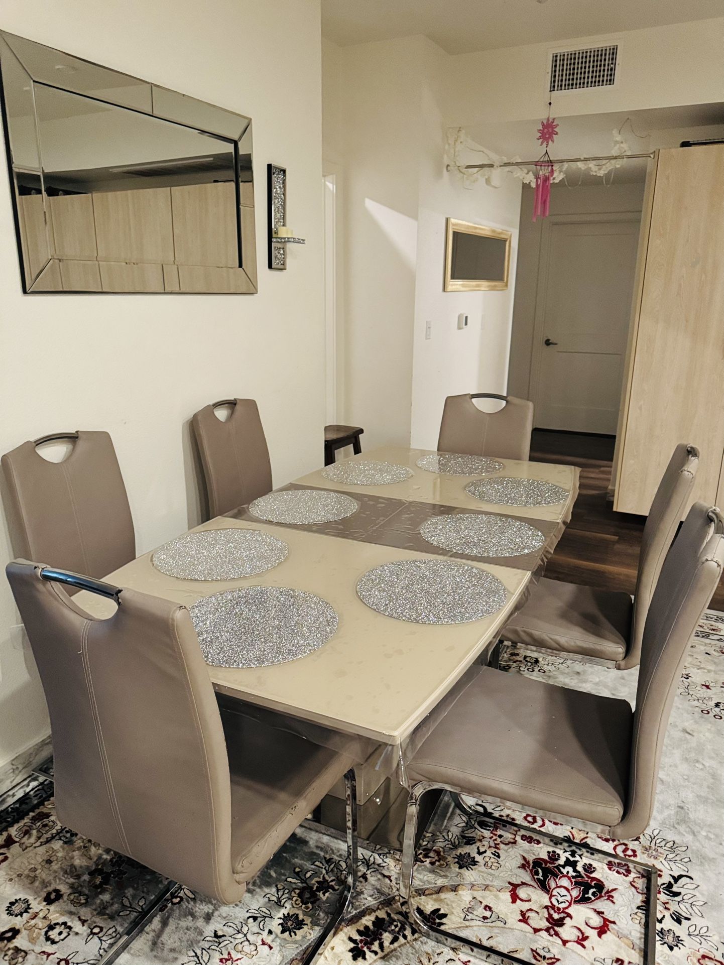 Dining table with six chairs