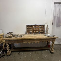 old unique solid wood oak entry table 