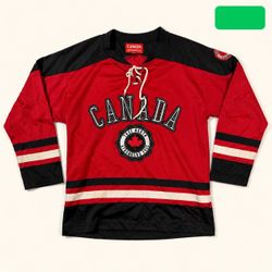 Canada Athletics Red Lace-Up Hockey Jersey L