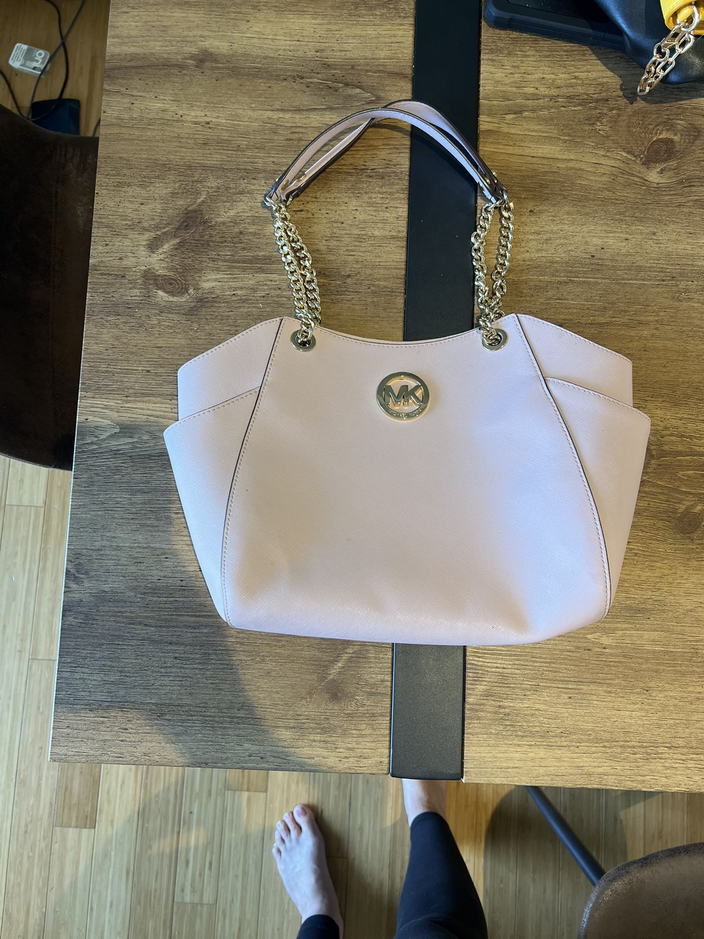 Michael Kors Pink Leather Tote with Gold Chain Straps