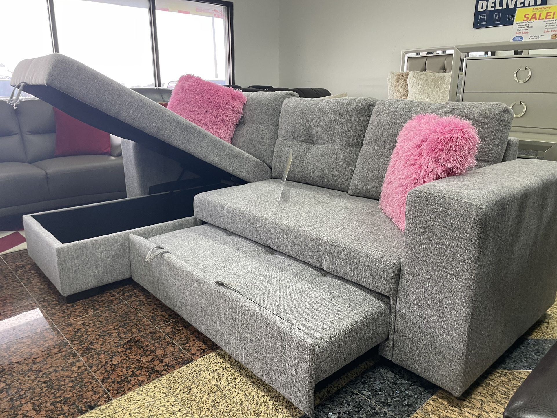 Monaco Gray Sofa Sectional With Pull Out Bed $699 With Easy Finance