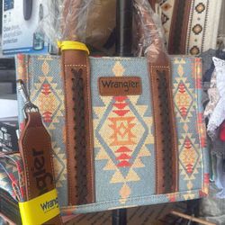 Wrangler Western Purse Aztec Satchel Tote Bag Handbag for Women blue and white