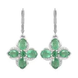 Genuine AAA Kagem Emerald, White Zircon Lever Back Earrings - new!