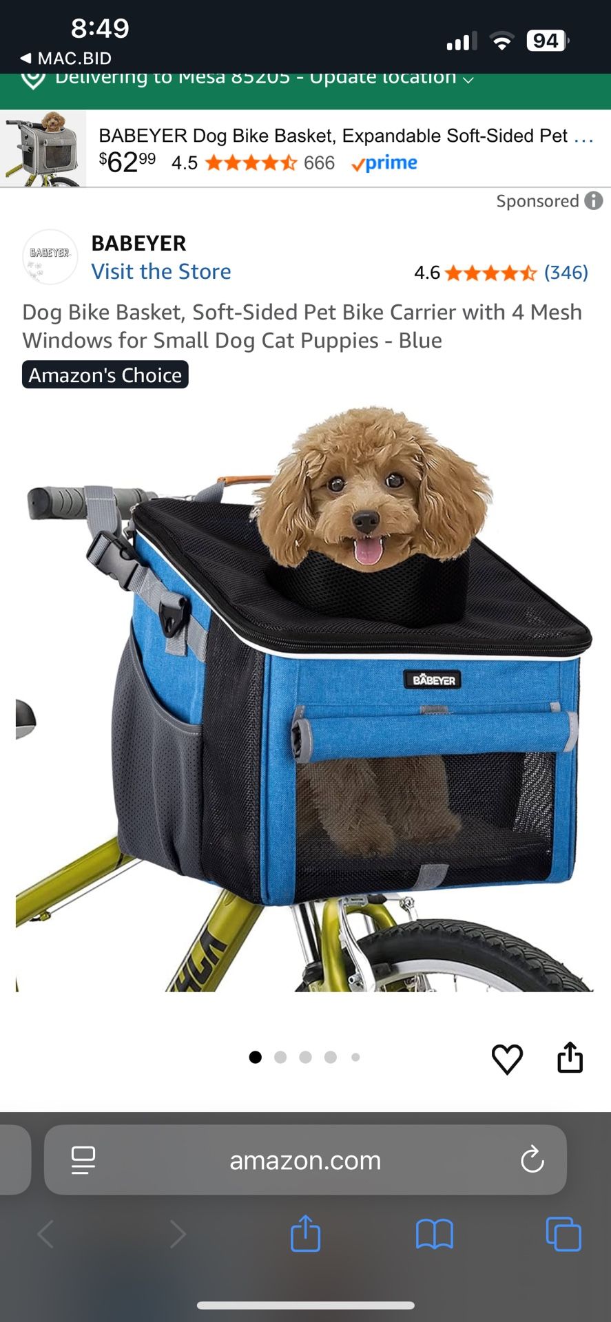 Babeyer Soft Sided Dog Bike Basket
