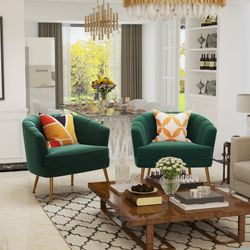 New Luxury Set of 2 Barrel Chair Armchair Sofa Accent Chair Dark Green Velvet   New Luxury Barrel Chair Armchair Sofa Accent Chair Dark Green Velvet  