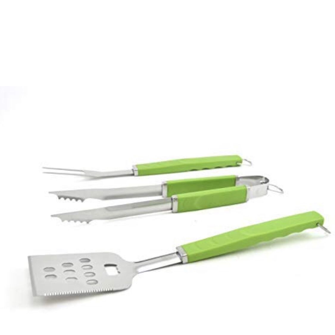 Vacia and dad Perfect Chef 3-Piece BBQ Grill Tool Set with Green Handle