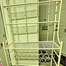 Bar Bakers Rack Wine Bottle Holder Shelf White 