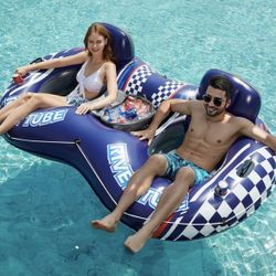 BRAND NEW 2 Person Heavy Duty River Float Pool Floats with Removable Cooler Bag & 2 Cup Holders